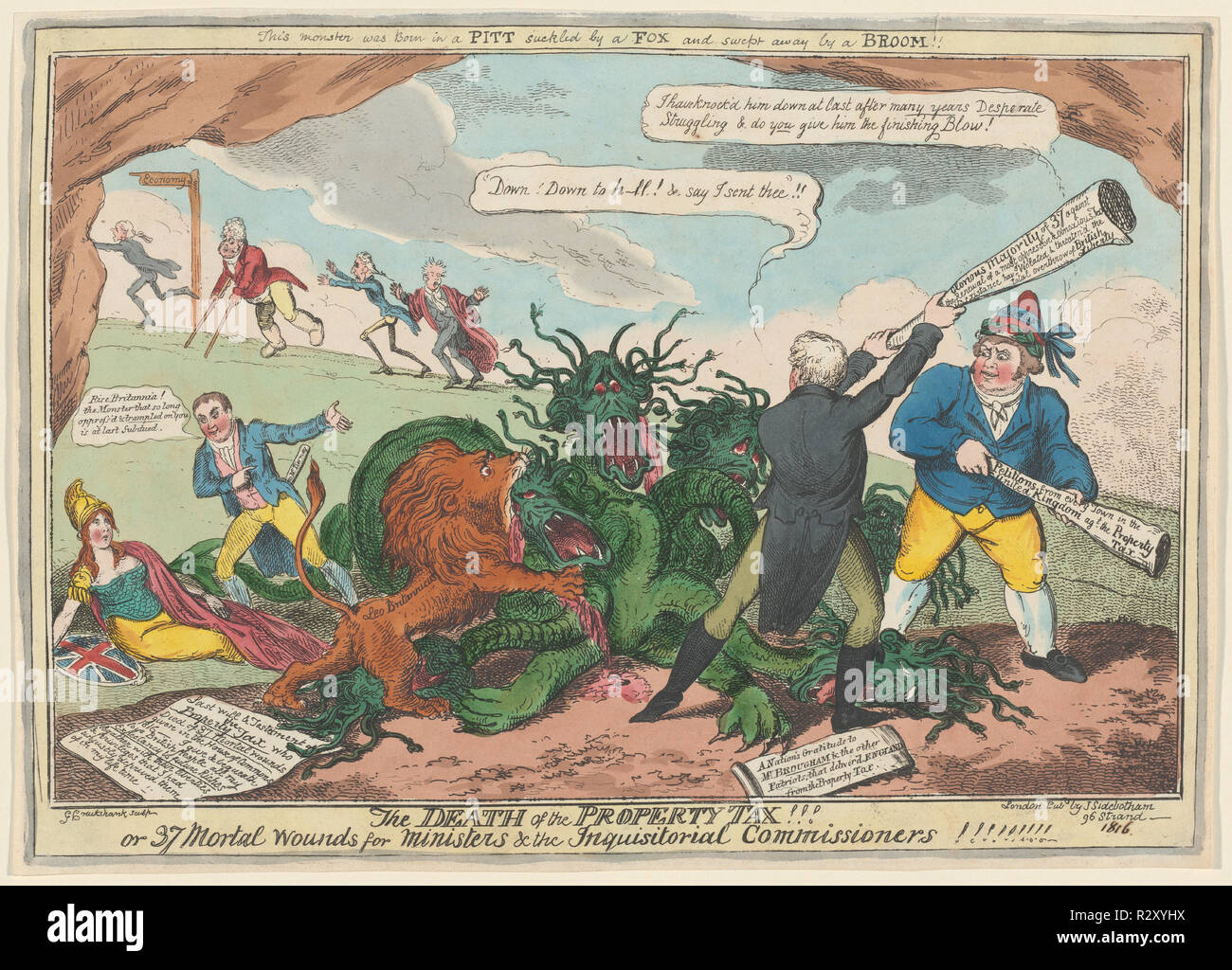 Der Tod der Grundsteuer!!!. Stand: 1816. Abmessungen: Bild: 22,5 × 33,8 cm (8 7/8 x 13 5/16 in.) Blatt: 26 x 36,1 cm (10 1/4 x 14 1/4 in.). Medium: Radierung und Gravieren mit Hand des Verlegers Färbung auf Bütten. Museum: Nationalgalerie, Washington DC. Autor: George Cruikshank. Stockfoto