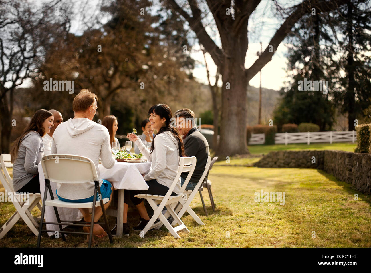 Menschen mit einem tanzenden Königs darstellen, während ein outdoor Yoga Session. Stockfoto