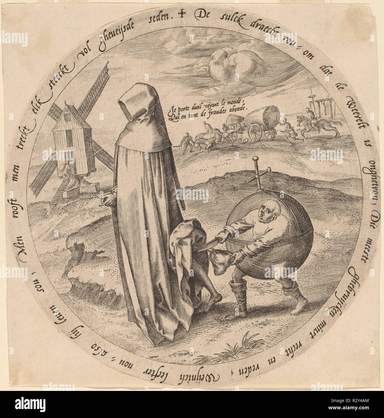 Der Menschenfeind der Welt beraubt. Medium: Gravur. Museum: Nationalgalerie, Washington DC. Autor: Hieronymus Wierix nach Pieter Brueghel der Ältere. Stockfoto
