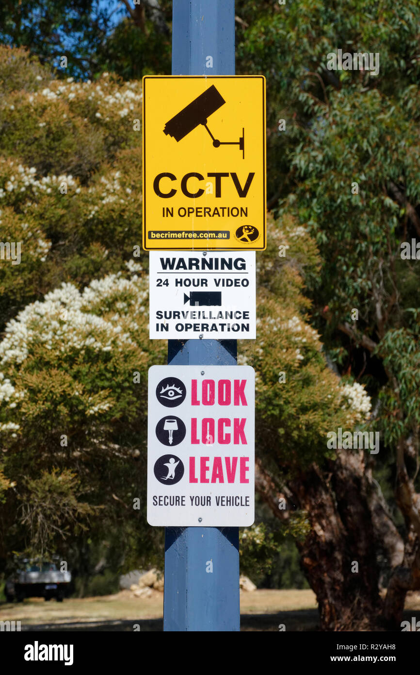 Parkplatz Sicherheit Schilder, Perth, Western Australia Stockfoto