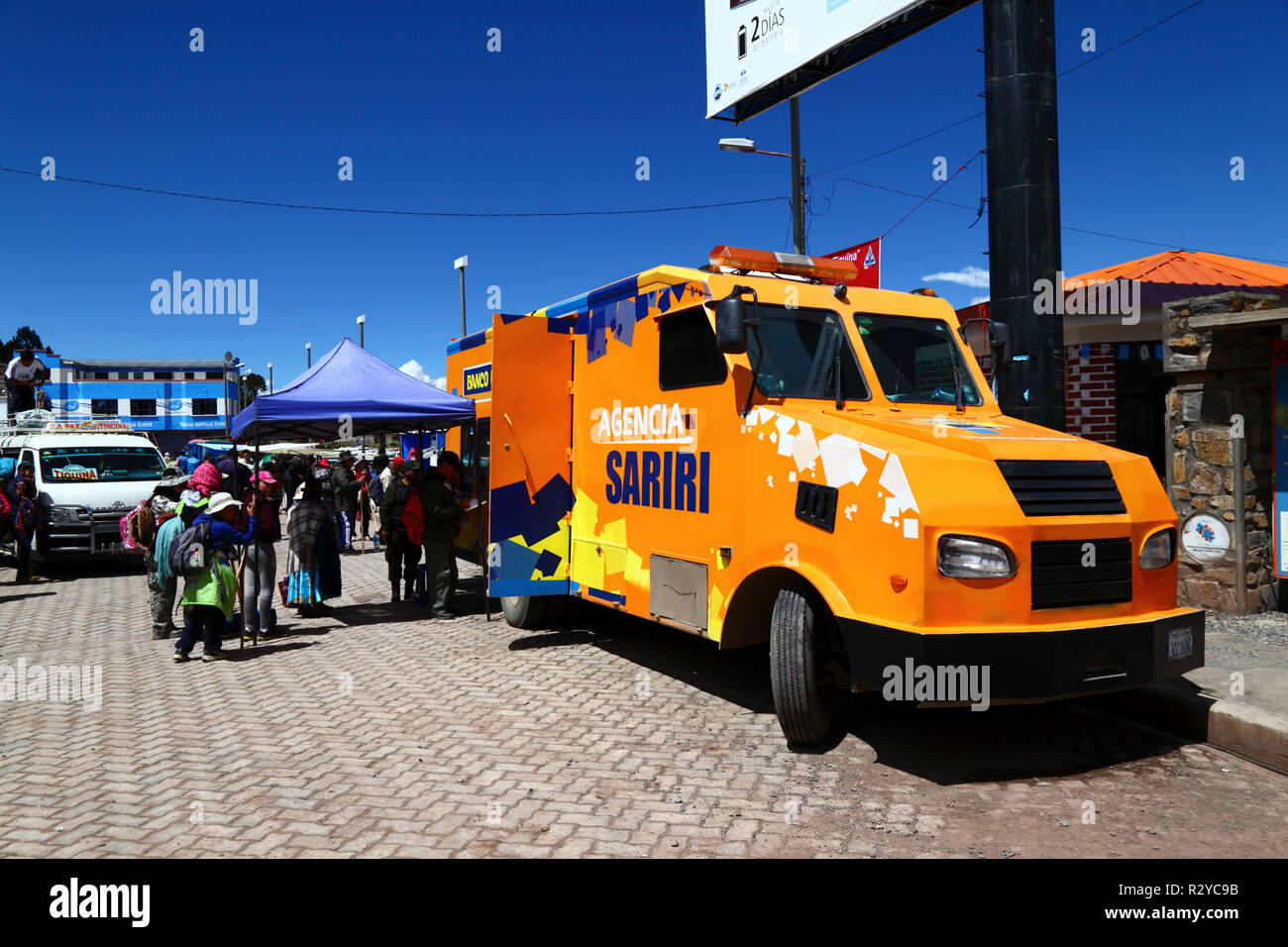 Sariri mobile Bank agentur Fahrzeug für die Banco Union, Tiquina, Bolivien Stockfoto