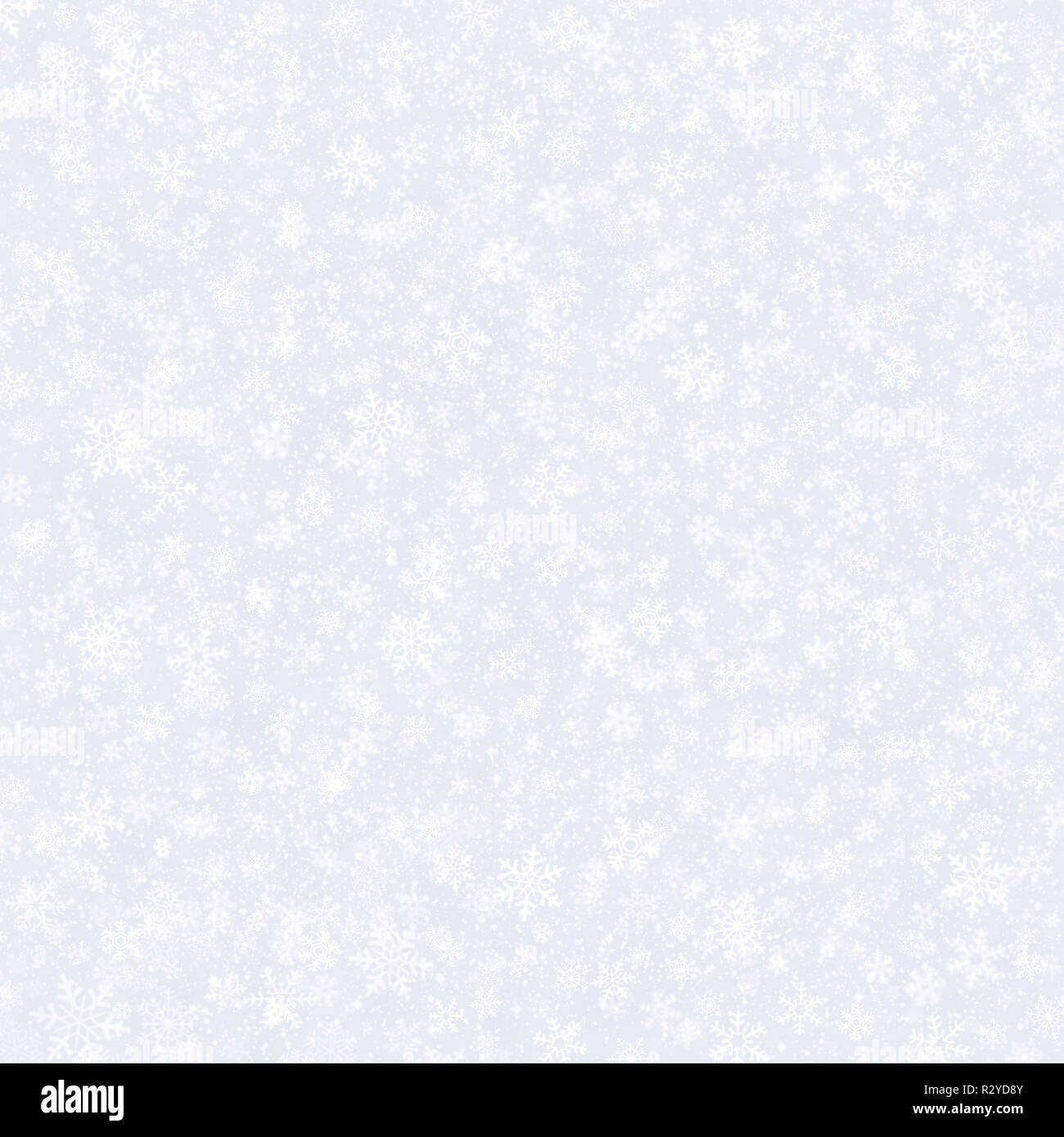 Weiße Schneeflocken Formen und fallenden Schnee auf einem silbernen grauen Hintergrund. Winter saison Material. Stockfoto