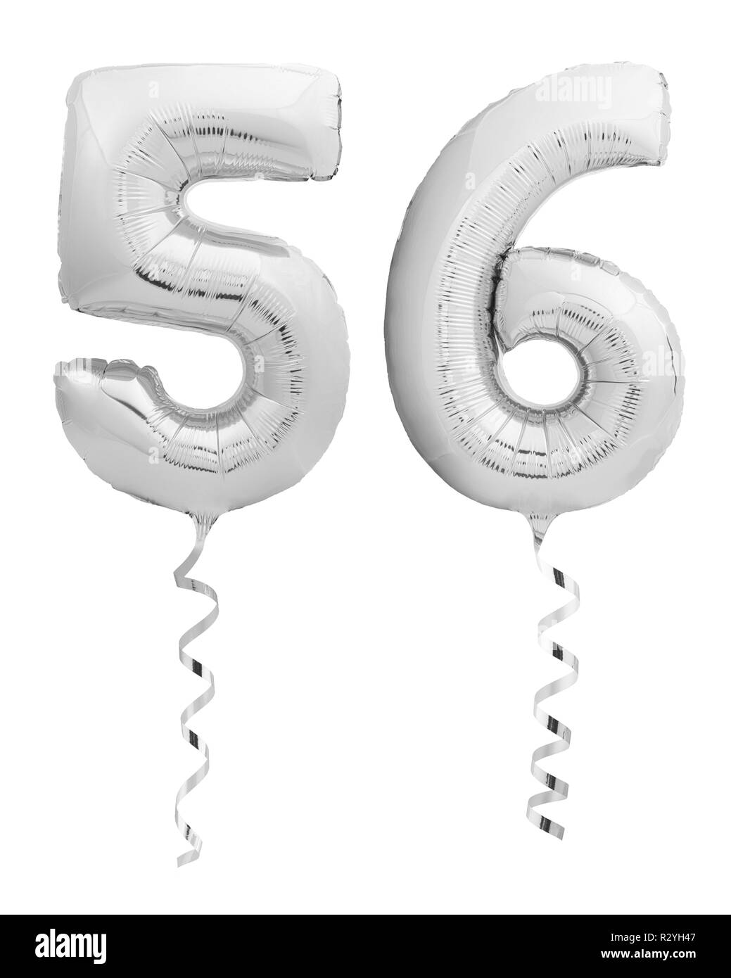 Silber Chrom 50 6 56 aus aufblasbaren Ballon mit Band auf Weiß Stockfoto