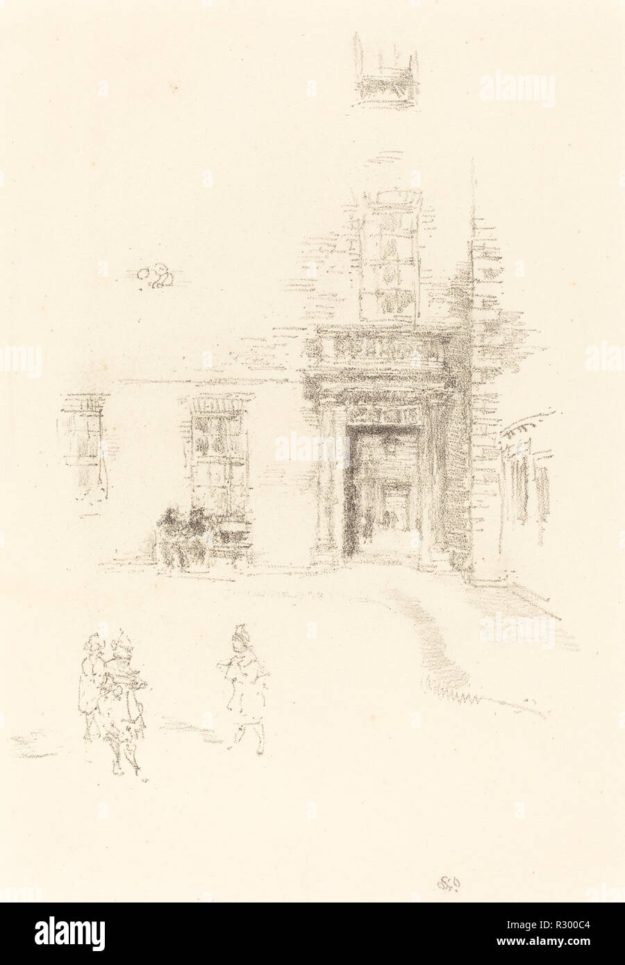 Innenhof, Chelsea Hospital. Stand: 1888. Abmessungen: Bild: 21,5 × 16,2 cm (8 5/6 x 6 3/8 in.) Blatt: 31,5 x 19,6 cm (12 3/8 x 7 11/16 in.). Medium: Lithographie in Schwarz auf Webte Papier. Museum: Nationalgalerie, Washington DC. Autor: WHISTLER, James Abbott Mcneill. Stockfoto