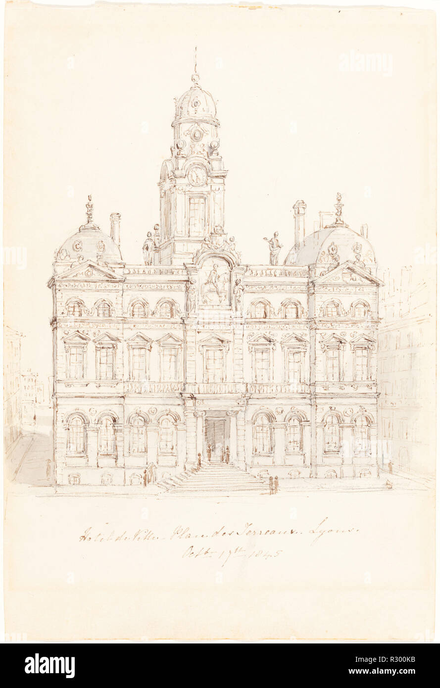 Hôtel de Ville, Place des Terreaux, Lyons. Stand: 1845. Maße: gesamt: 26,5 x 17,9 cm (10 5/6 x 7 1/16 in.). Medium: Stift und Tinte braun mit grauen waschen über Graphit auf Papier webten. Museum: Nationalgalerie, Washington DC. Autor: Robert Smirke. Stockfoto