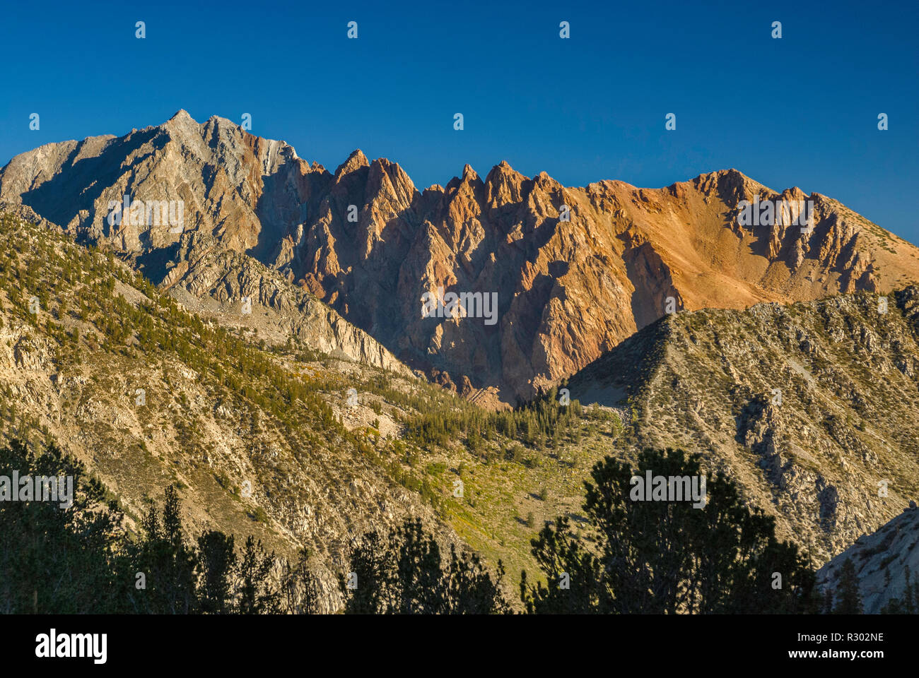 Mount Emerson und Piute Felsen, von den blauen See in Sabrina Becken gesehen, der östlichen Sierra Nevada, John Muir Wilderness, Kalifornien, USA Stockfoto