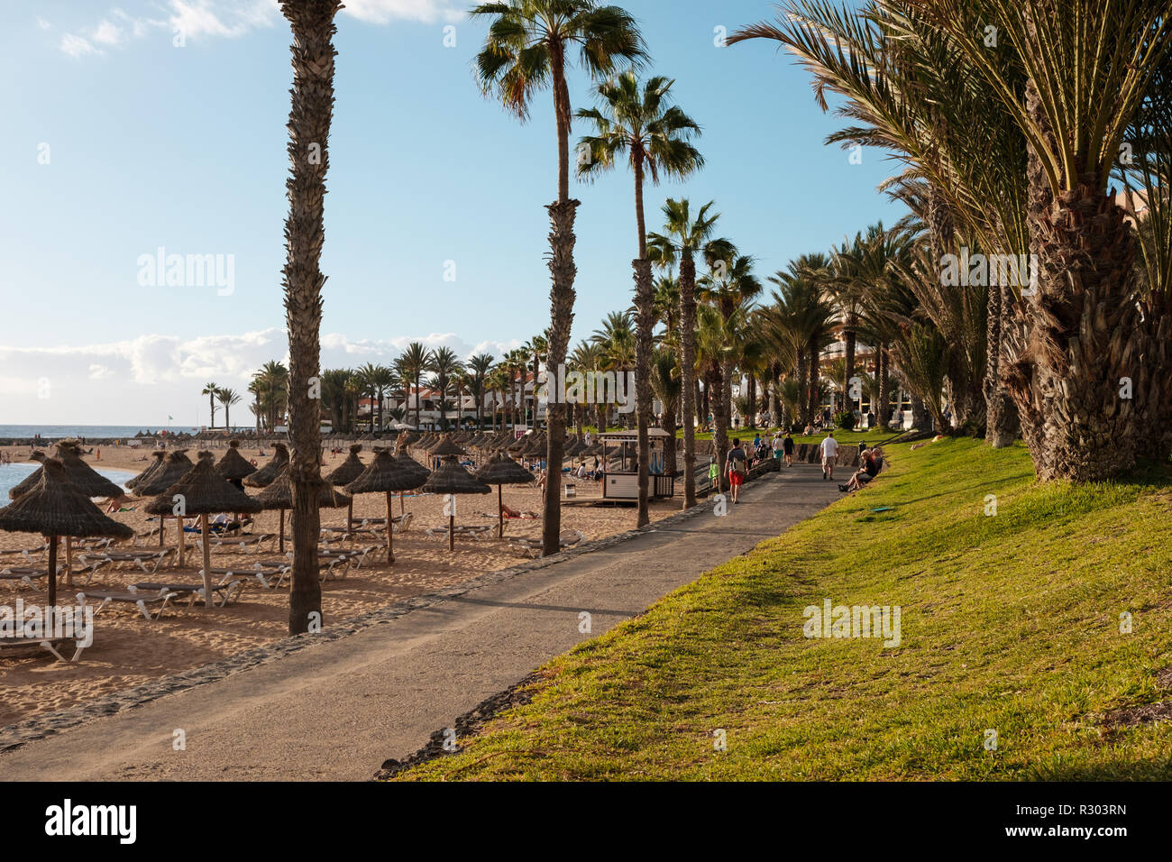 Strand Promenade Promenade, Bürgersteig in der Nähe von Strand, Playa de Las Americas - Teneriffa Stockfoto