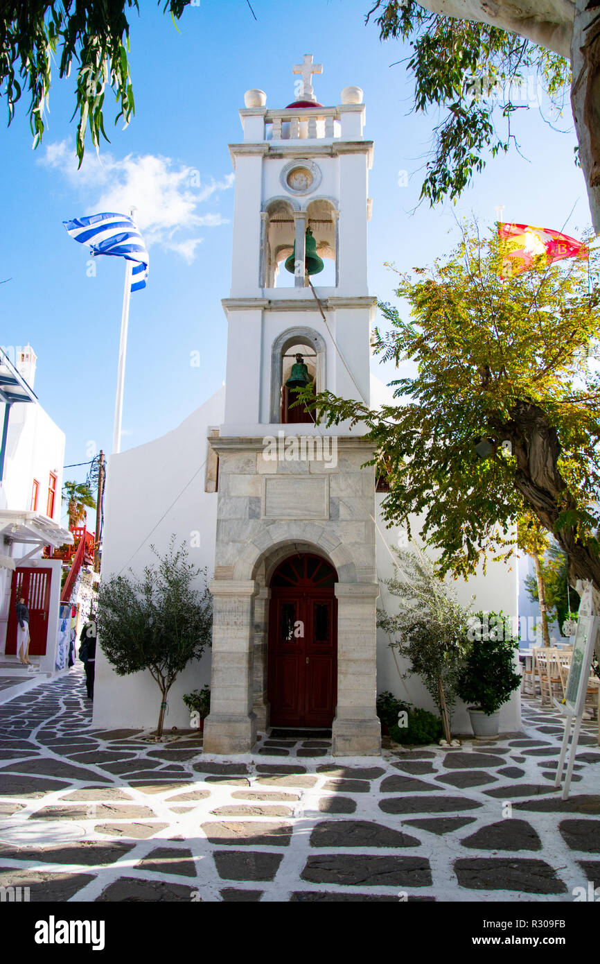 Eine Kirche auf der Insel Mykonos. Stockfoto