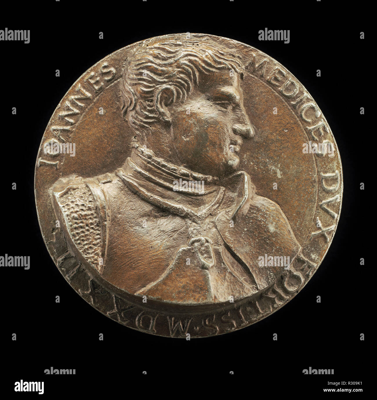 Giovanni De' Medici delle Bande Nere, 1498-1526, feierte Condottiere und Vater von Cosimo I [Vorderseite]. Vom: C. 1570. Abmessungen: Insgesamt (Durchmesser): 9,29 cm (3 11/16 in.) Gewicht: 268.98 gr (0.593 lb) Achse: 9:00 Uhr. Medium: Bronze. Museum: Nationalgalerie, Washington DC. Autor: FRANCESCO DA SANGALLO. Stockfoto