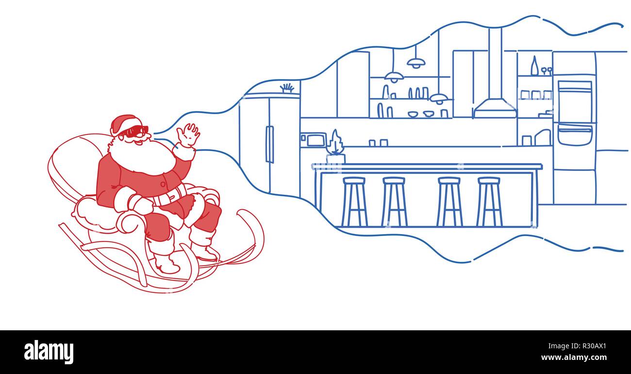 Santa in dem Schlitten tragen digital Gläser virtuelle Realität modernes Cafe Interieur vr Vision headset Konzept waagrechten Stock Vektor