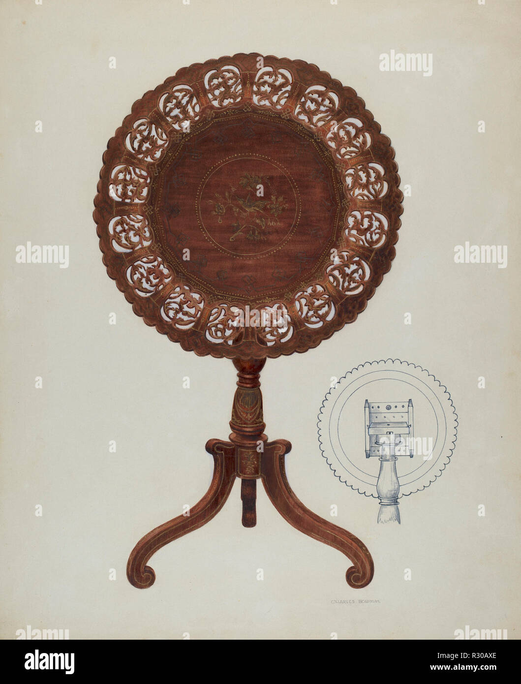 Tabelle. Vom: C. 1939. Maße: gesamt: 54,4 x 45 cm (21 5/6 x 17 11/16 in.) Original IAD Objekt: 40 1/2' hoch. Medium: Aquarell, Buntstift, Feder und Tusche und Graphit auf Pappe. Museum: Nationalgalerie, Washington DC. Autor: Charles Bowman. Stockfoto