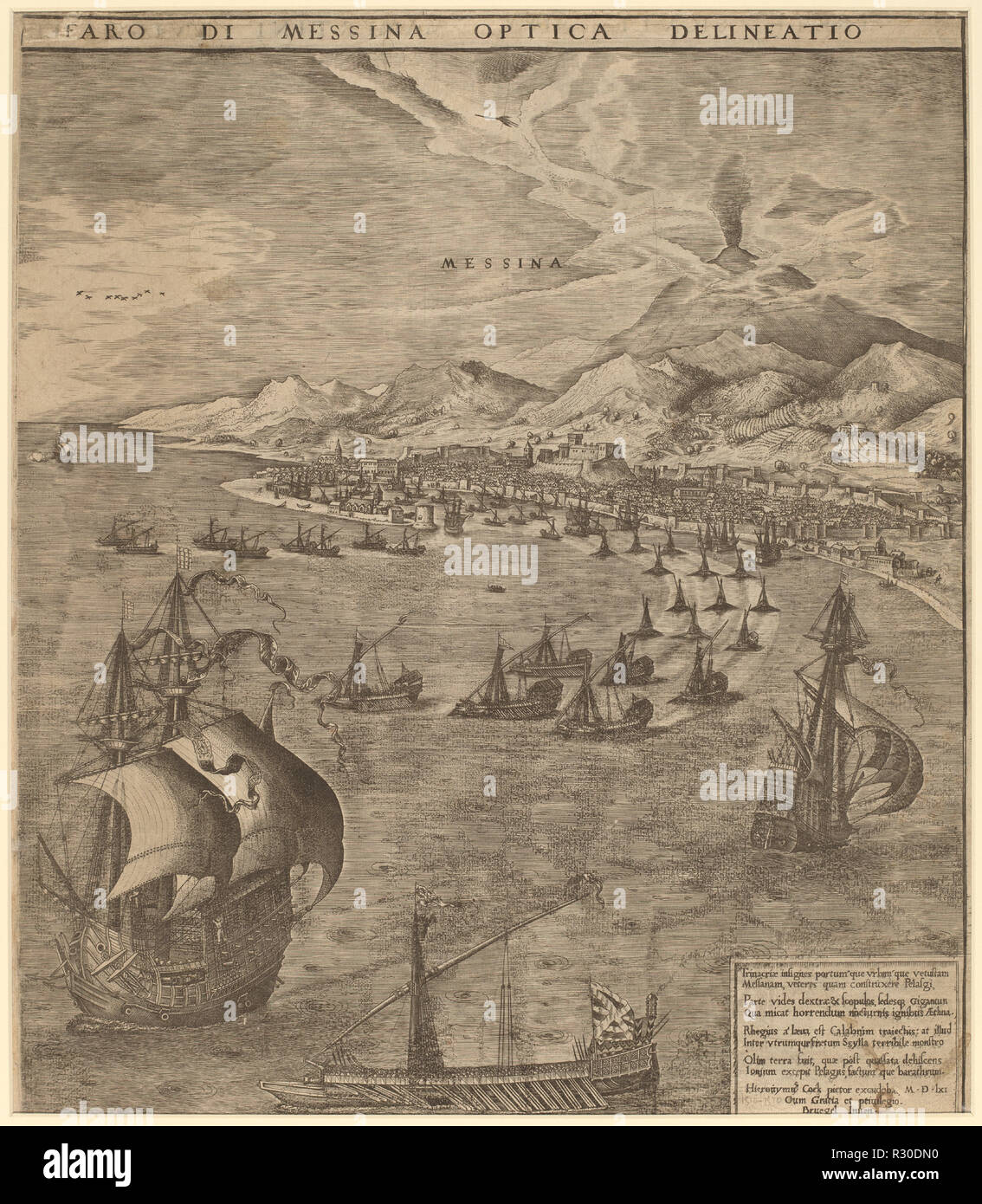 Seeschlacht in der Straße von Messina. Stand: 1561. Medium: Gravur. Museum: Nationalgalerie, Washington DC. Autor: Frans Huys nach Pieter Brueghel der Ältere. Stockfoto