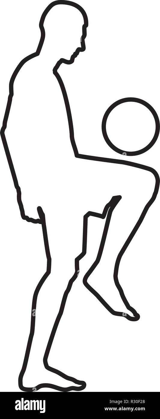 Fußball-Spieler jonglieren Kugel mit seinem Knie oder stopft den Ball auf seinem Fuß silhouette Symbol Farbe schwarz Vektor I Stil einfach Bild outli Stock Vektor