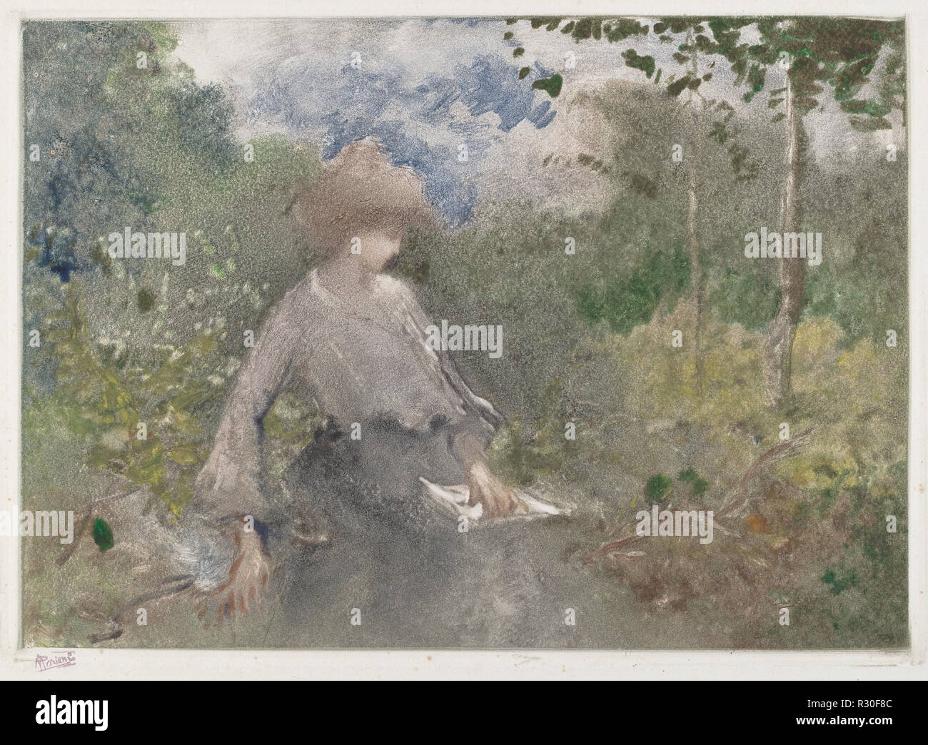 Lesen in einem Garten [Lettura in Giardino]. Stand: 1904/1905. Maße: Blatt: 38,8 × 49 cm (15 1/4 x 19 5/16 in.) Platte: 24,5 × 35 cm (9 5/8 x 13 3/4 in.). Medium: Farbe monotype mit Schaben, zusätzliches Öl Farbe, Graphit- und Farbstifte. Museum: Nationalgalerie, Washington DC. Autor: Pompeo Mariani. Stockfoto