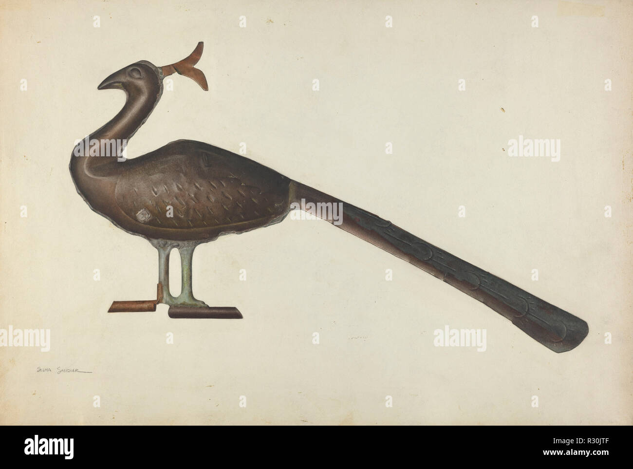 Wetterfahne Pfau. Vom: C. 1939. Maße: gesamt: 36,9 x 54,5 cm (14 1/2 x 21 5/6 in.) Original IAD Objekt: 31' lang. Medium: Aquarell und Graphit auf Papier. Museum: Nationalgalerie, Washington DC. Autor: Selma Sandler. Stockfoto