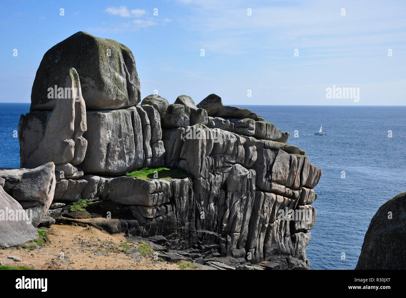 Wind, Regen und Meer erored Felsen, Granit, Zahn rock, Penninis Kopf, St Mary's, Isles of Scilly. DE. Stockfoto
