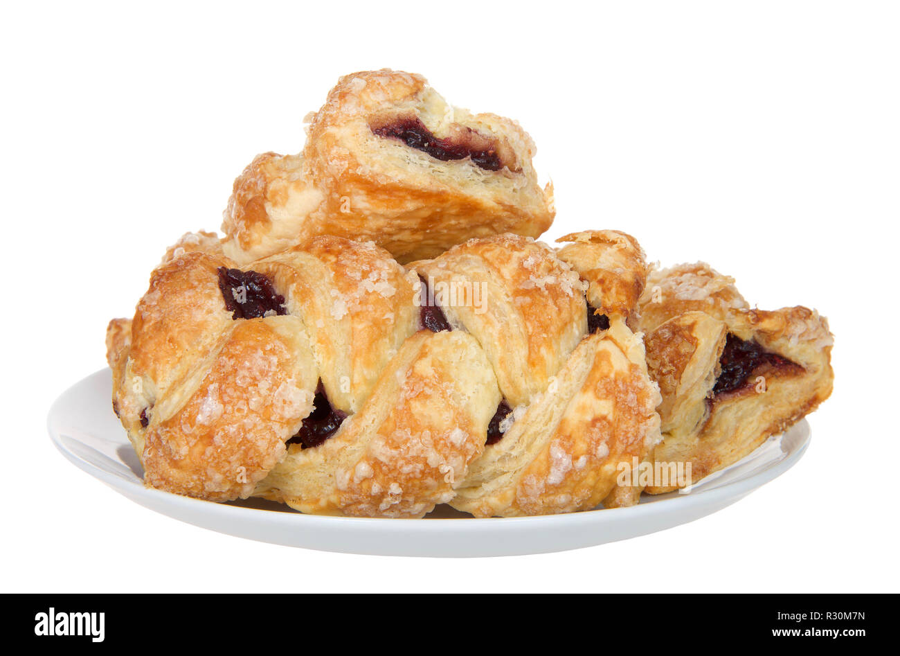 Cherry Obstkuchen auf einem porzellanteller auf weißem Hintergrund. Eine der beliebtesten gewürzte Kuchen in Amerika. Stockfoto