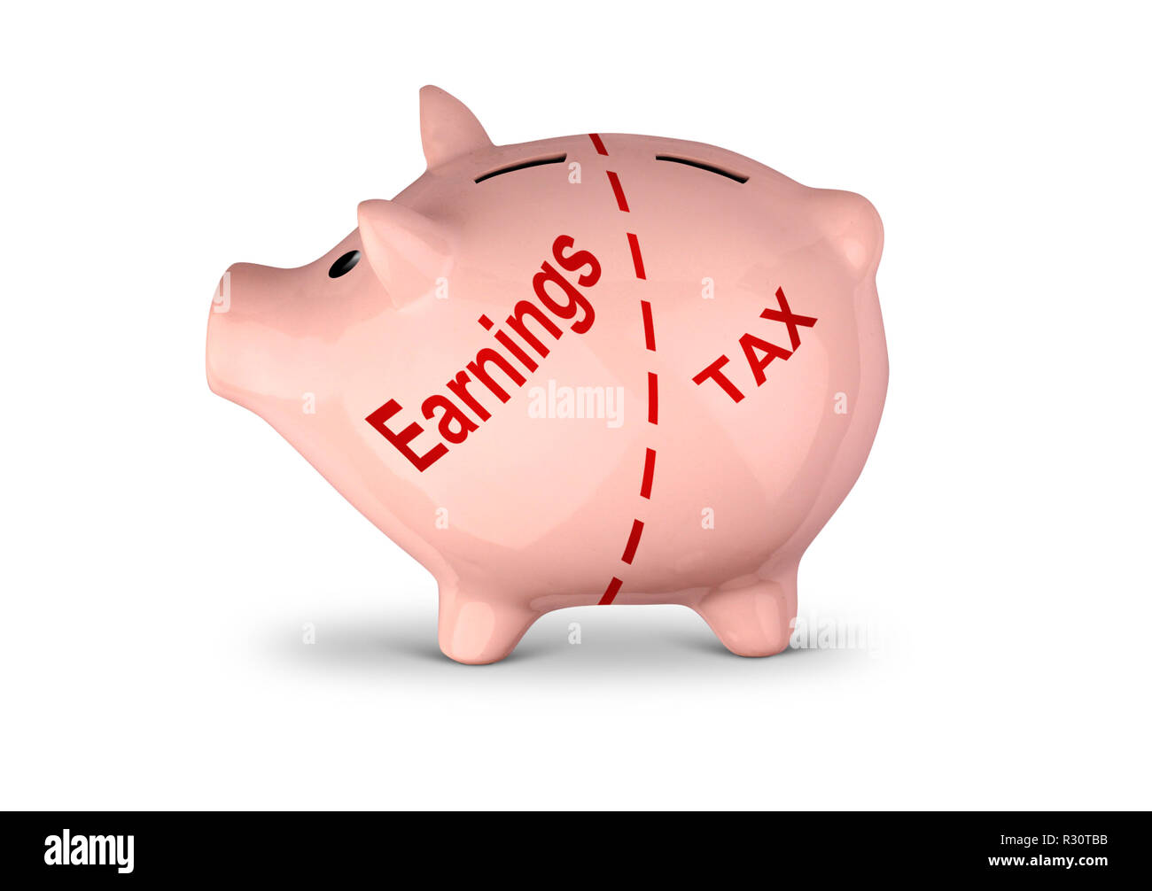 Ergebnis und Steuern kreatives Konzept, unterteilt piggy Bank Stockfoto