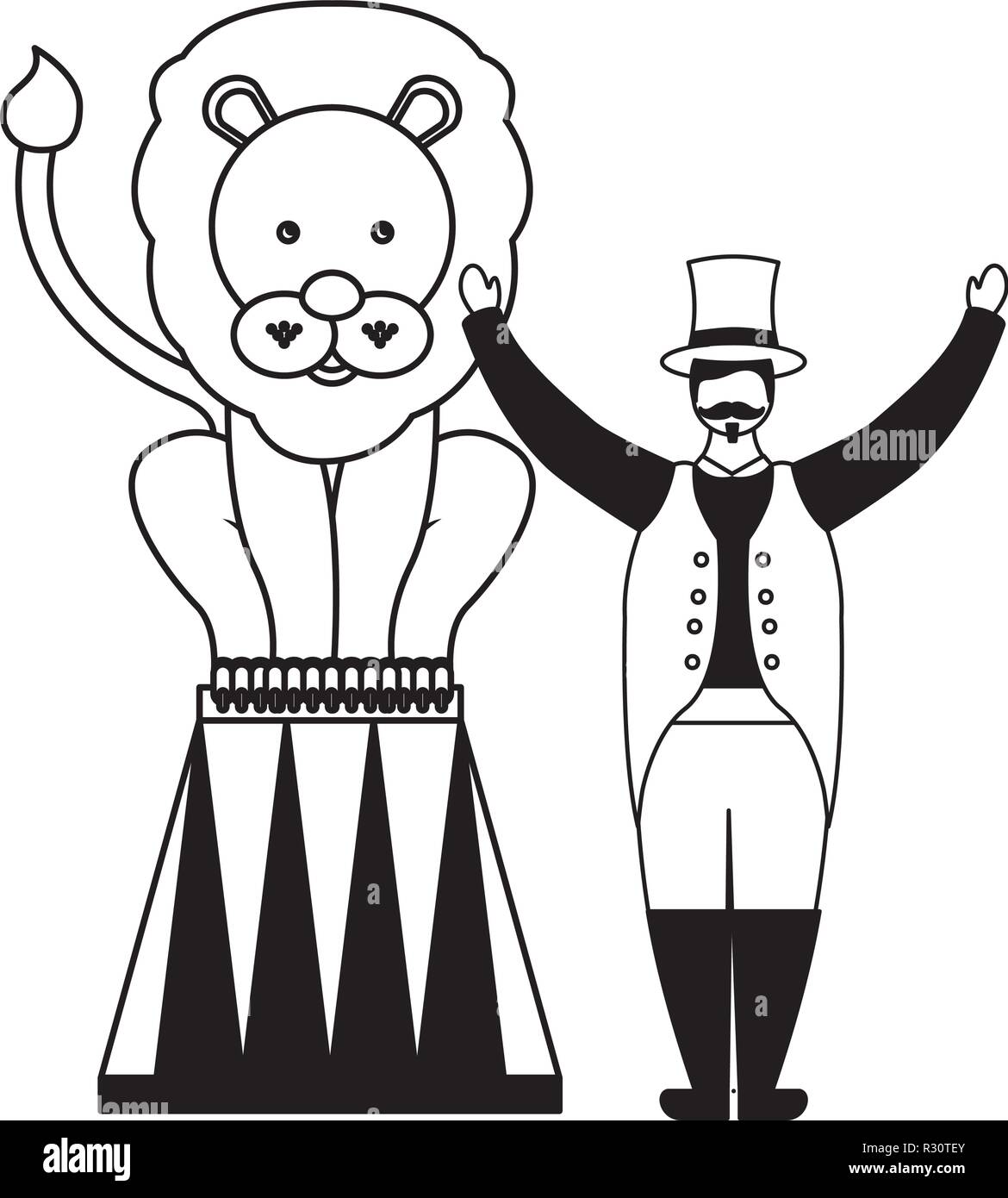 Tamer und Lion auf Stand Zirkus Jahrmarkt Vector Illustration Stock ...