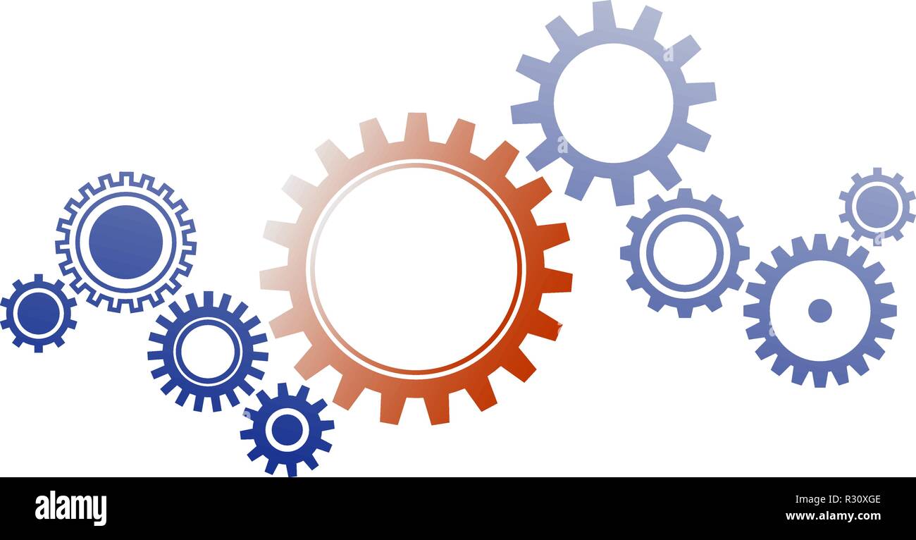 Ineinandergreifende Zahnräder auf weißem Hintergrund Vector Illustration Stock Vektor