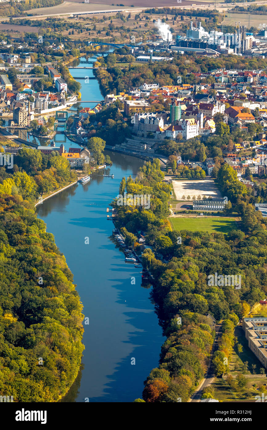 Luftaufnahme, Saale im Museum Schloss Bernburg, Schloßstraße, Bernburg, Paderborn, Sachsen-Anhalt, Deutschland, Europa, DEU, Europa, Luftaufnahme Stockfoto