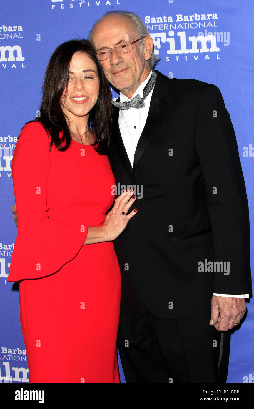 Christopher Lloyd und seine Frau Jane Walker Holz die Teilnahme an der 34. jährlichen Santa Barbara International Film Festival Kirk Douglas Award ehrt Hugh Jackman im Ritz-Carlton Bacara am 19. November 2018 in Goleta, Kalifornien. Stockfoto