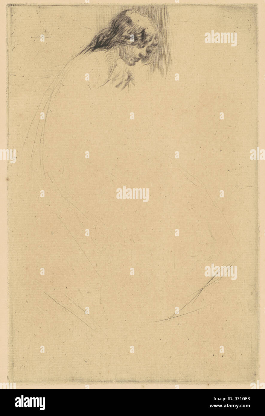 Jo's abgewinkeltem Kopf. Stand: 1861. Abmessungen: Platte: 92.03 x 14.92 cm (9 x 5 7/8 in.) Blatt: 34,77 x 25.24 cm (13 11/16 x 9 15/16 in.). Medium: kaltnadelradierung in Schwarz auf Bütten. Museum: Nationalgalerie, Washington DC. Autor: WHISTLER, James Abbott Mcneill. Stockfoto