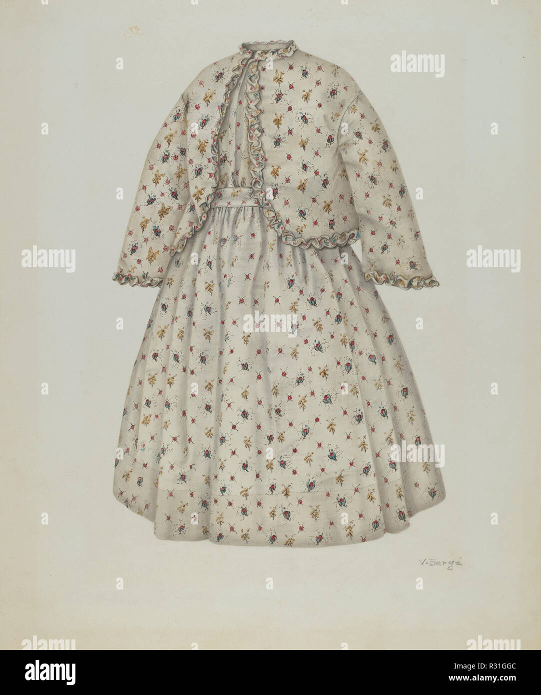 Kleid. Vom: C. 1941. Maße: gesamt: 43,2 x 35,5 cm (17 x 14 in.) Original IAD Objekt: Schulter bis Saum: 21 1/2" lang; Rock: 14 1/2" lang; Ärmel der Jacke: Schrittlänge: 6', outseam: 9'. Medium: Aquarell und Graphit auf Pappe. Museum: Nationalgalerie, Washington DC. Autor: Virginia Berge. Stockfoto