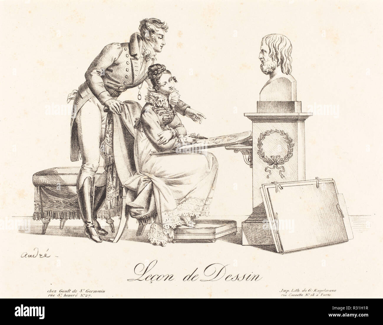 Lecon de Dessin. Medium: Lithographie. Museum: Nationalgalerie, Washington DC. Autor: Johann Anton Andree zugeschrieben. Stockfoto