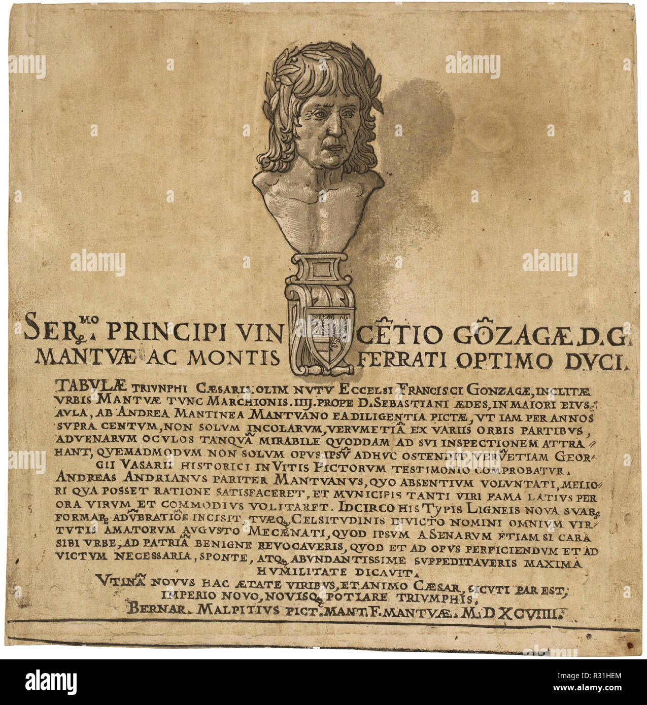 Der Triumph des Julius Caesar: Titel Seite. Stand: 1599. Medium: chiaroscuro Holzschnitt. Museum: Nationalgalerie, Washington DC. Autor: Andrea Andreani nach Andrea Mantegna. Stockfoto