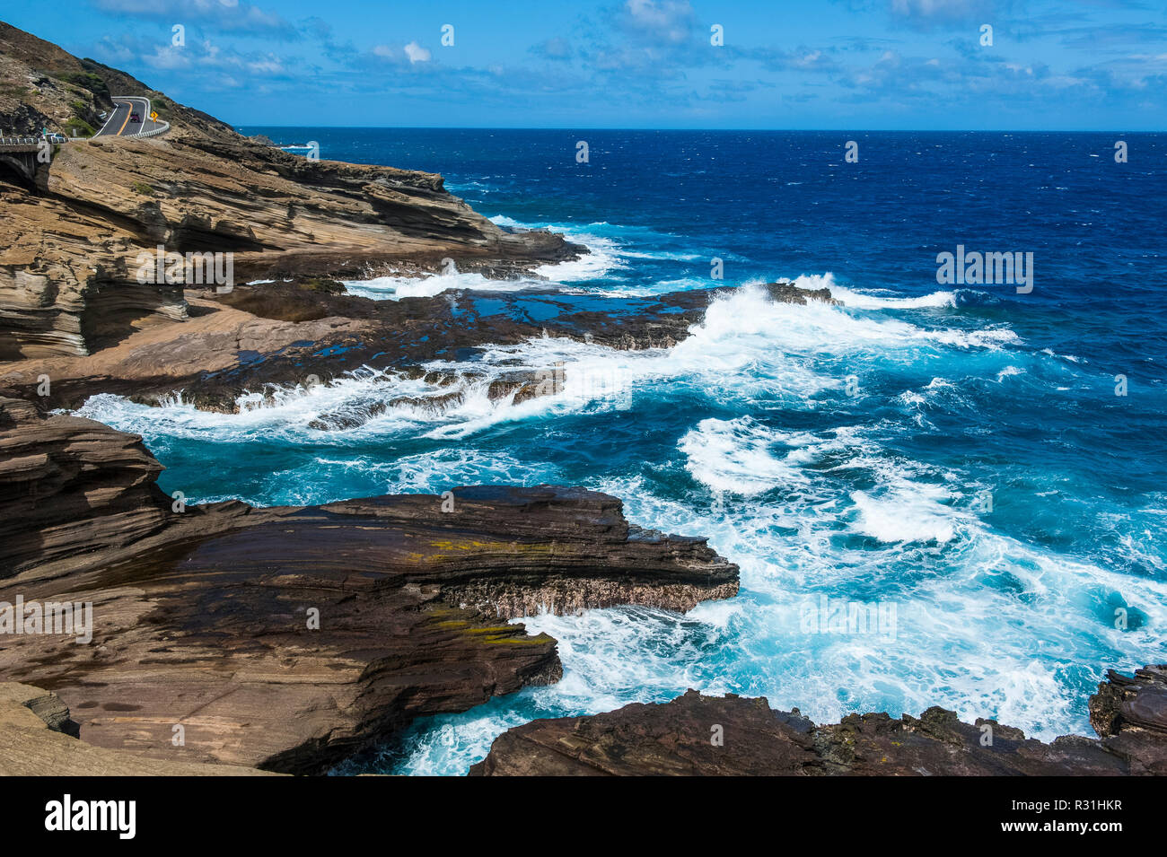 An der felsigen Küste, südost Ufer, in der Nähe von Lanai, Oahu, Hawaii, USA Stockfoto