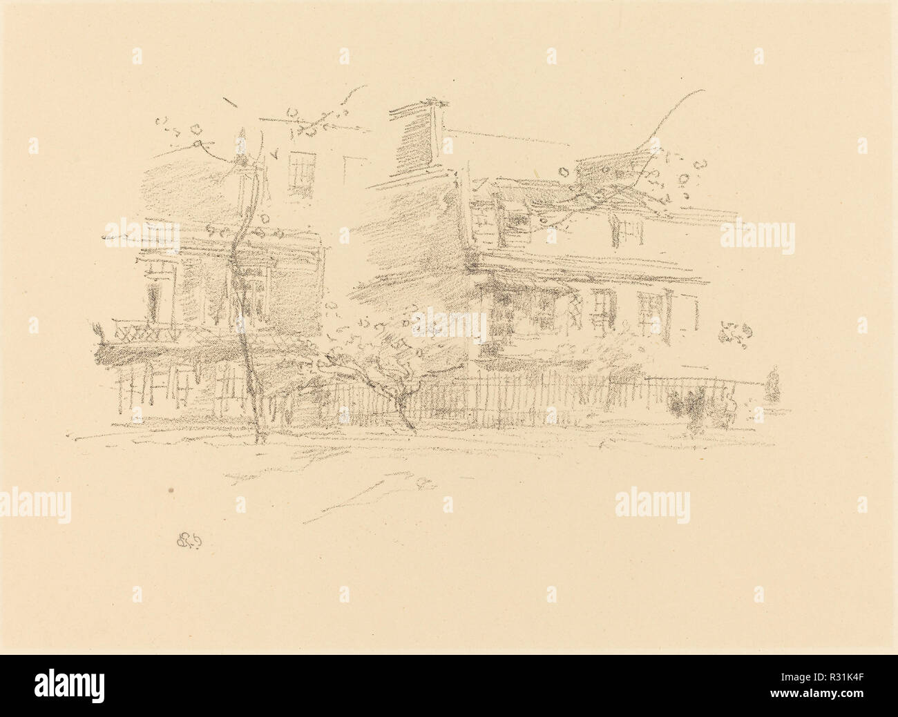 Lindsay Zeile, Chelsea. Stand: 1888. Abmessungen: Bild: 12,4 × 20,2 cm (4 7/8 x 7 15/16 in.) Blatt: 22,4 x 28,6 cm (8 13/16 x 11 1/4 in.). Medium: Lithographie in Schwarz auf Webte Papier. Museum: Nationalgalerie, Washington DC. Autor: WHISTLER, James Abbott Mcneill. Stockfoto