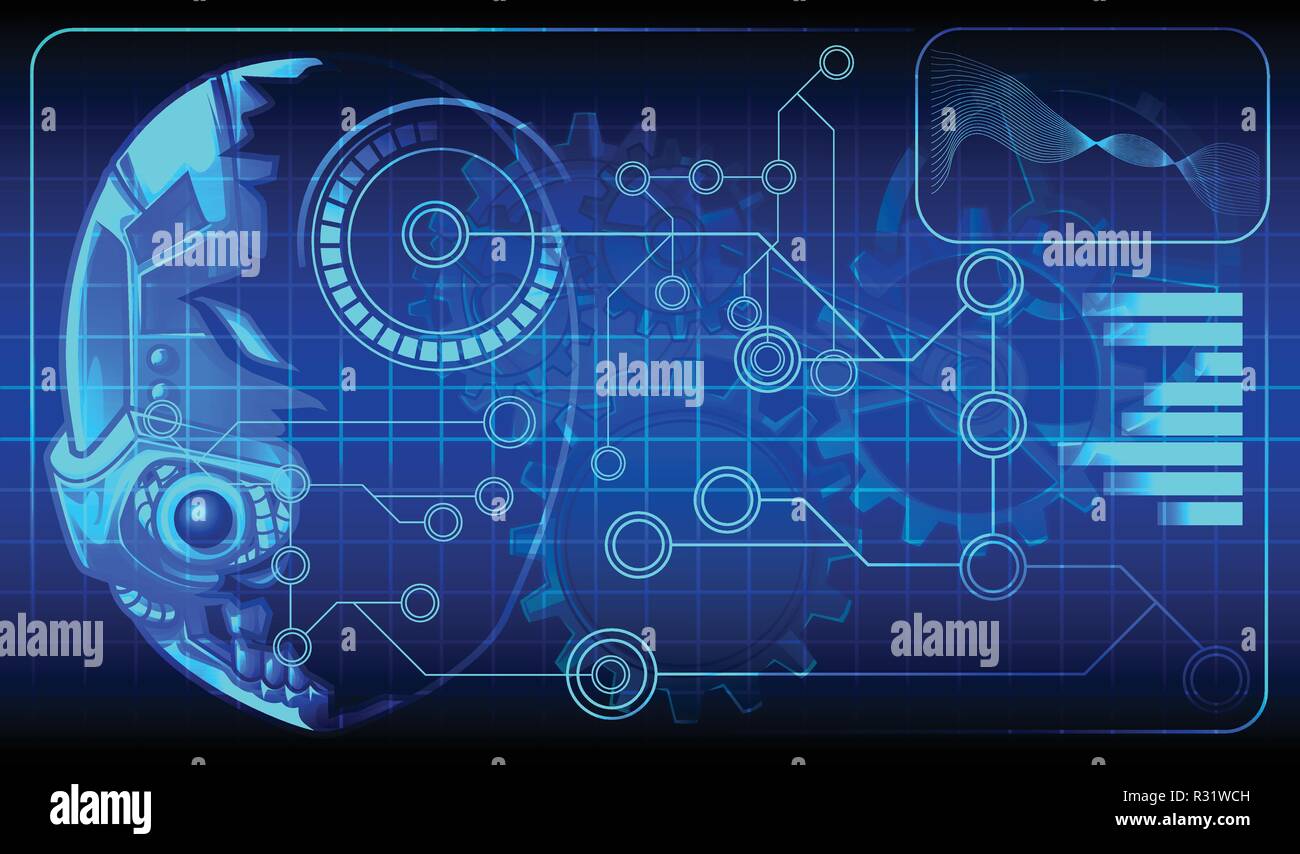 Technologie blueprint Diagramm der künstlichen Intelligenz für Android. Stock Vektor