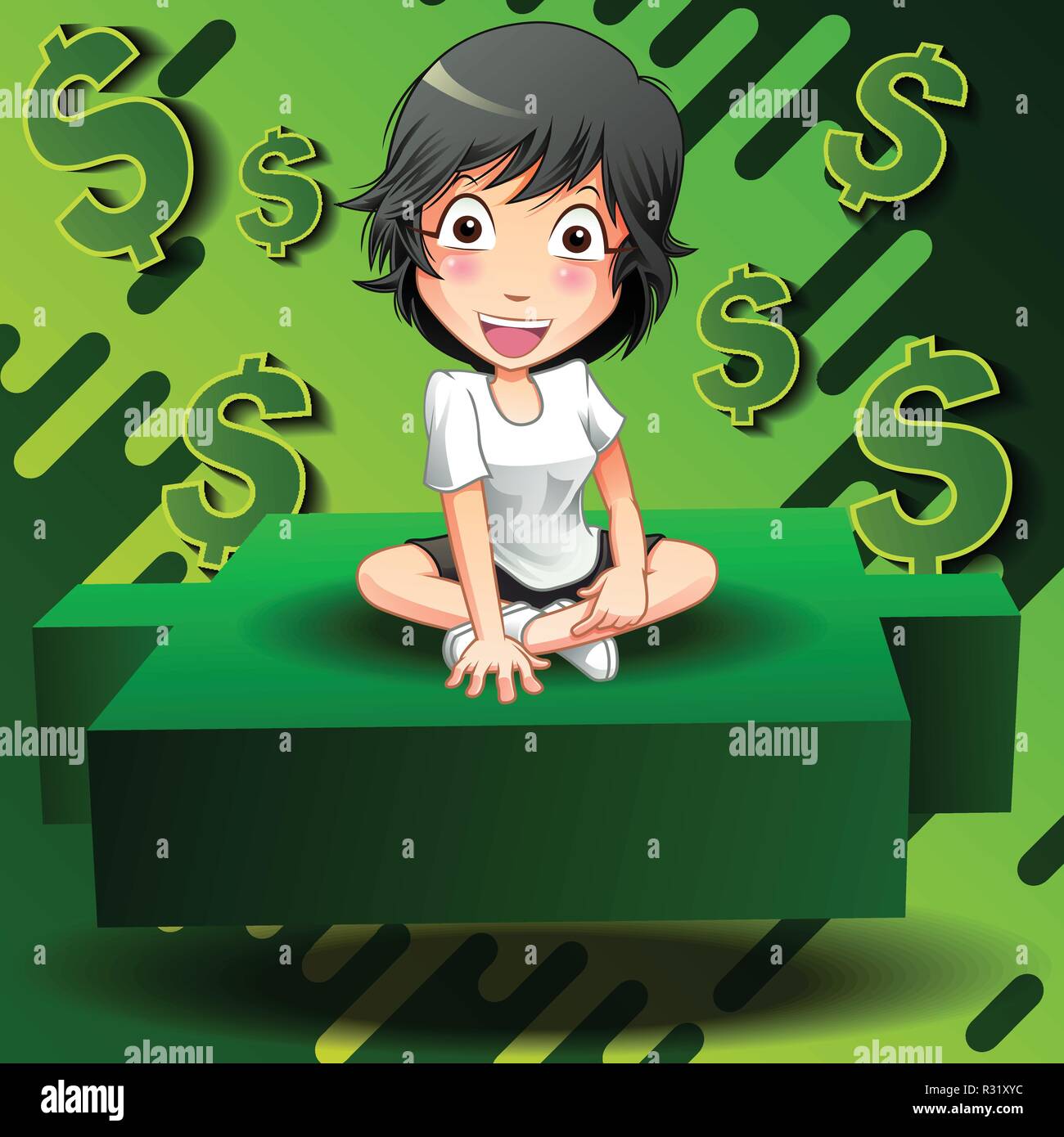 Investor sitzen auf grün Leuchter. Stock Vektor