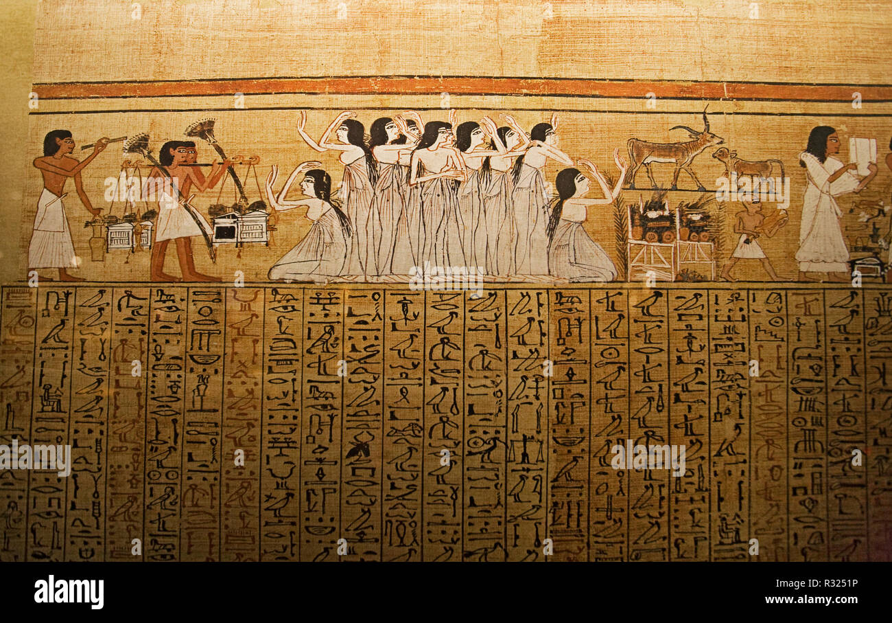 Auf papayrus geschrieben, Das ägyptische Buch der Toten war eine alte überleben Ratgeber, die Zaubersprüche und Anweisungen, um sicherzustellen, dass sichere pa enthalten Stockfoto