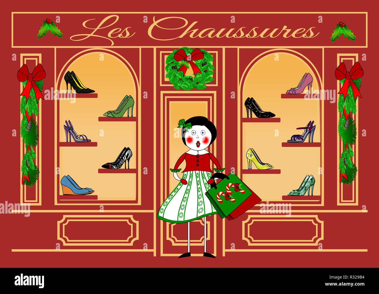 Christmas Shopping im Les Chaussures Stockfoto