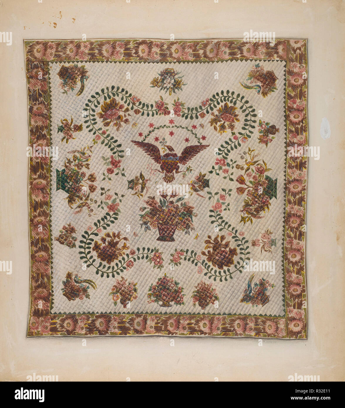 Quilt. Vom: C. 1937. Maße: gesamt: 53,5 x 48,6 cm (21 1/8 x 19 1/8 in.). Medium: Aquarell und Graphit auf Pappe. Museum: Nationalgalerie, Washington DC. Autor: Charles Bowman. Stockfoto