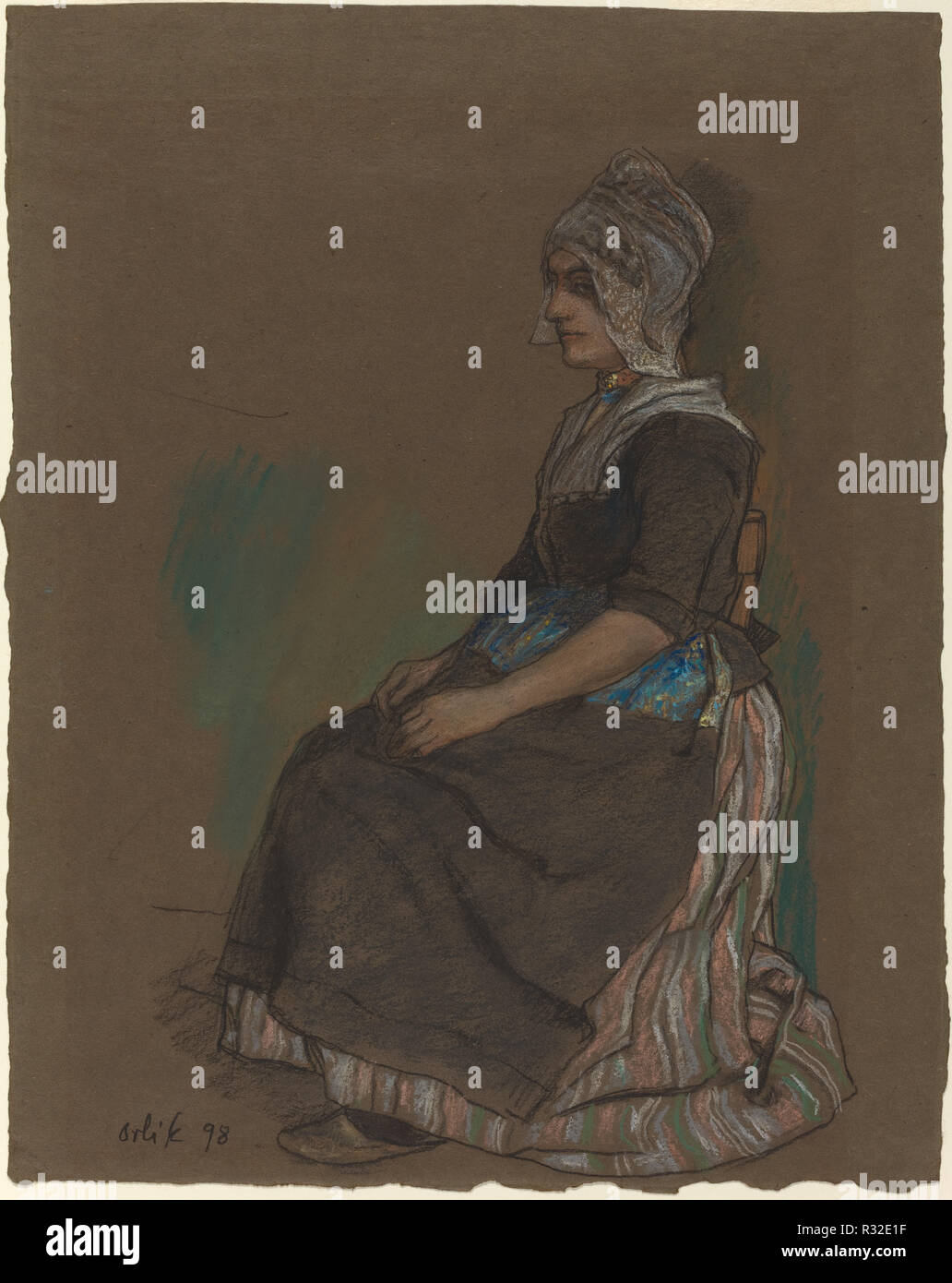 Volendam Mädchen in Tracht. Stand: 1898. Abmessungen: insgesamt: 36 x 28,6 cm (14 1/4 x 11 1/4 in.). Medium: Pastell auf grau-braunes Papier. Museum: Nationalgalerie, Washington DC. Autor: Emil Orlik. Stockfoto