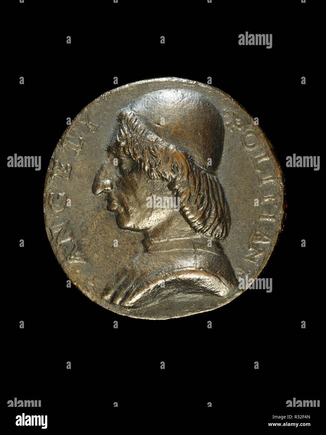 Angelo Poliziano, 1454-1494, Humanist [Vorderseite]. Vom: C. 1494. Abmessungen: Insgesamt (Durchmesser): 5,5 cm (2 3/16 in.). Medium: Bronze//Spät geworfen. Museum: Nationalgalerie, Washington DC. Thema: Style von Niccolò Fiorentino. Stockfoto