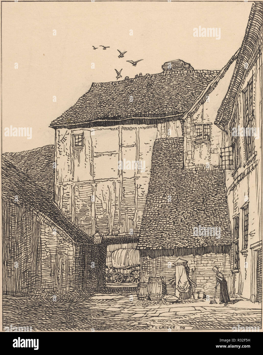 Das George Inn, Beaconsfield. Stand: 1908. Abmessungen: Insgesamt (ca.): 17,9 x 14,2 cm (7 1/16 x 5 9/16 in.) Support: 28,5 x 25,3 cm (11 1/4 x 9 15/16 in.). Medium: Stift und schwarze Tinte. Museum: Nationalgalerie, Washington DC. Autor: F.L. Griggs. Stockfoto