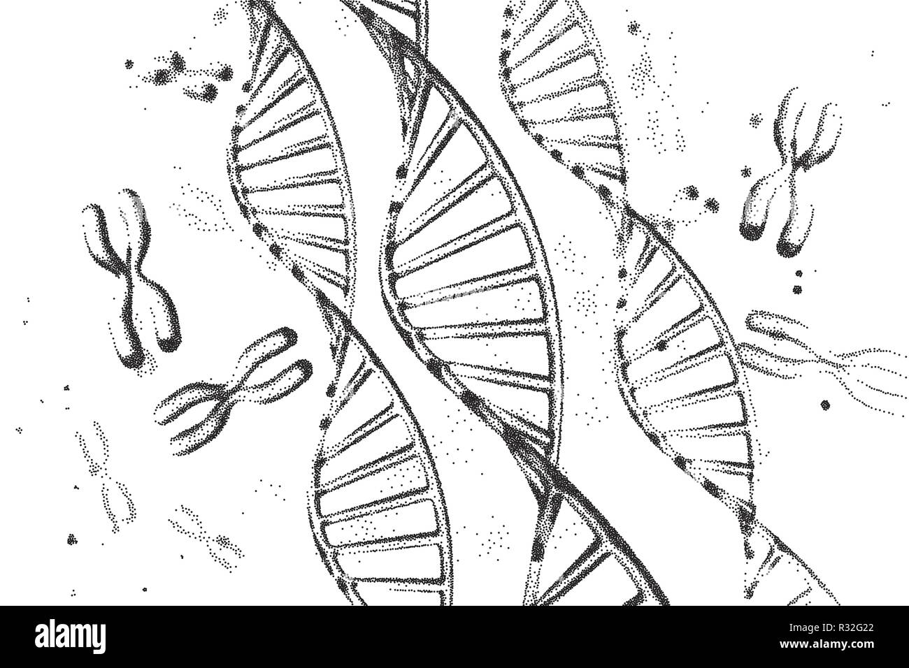 Genom-dna Vector Illustration. DNA-Struktur EPS 10. Genomsequenzierung Konzept der Gvo und Genom bearbeiten. Pharmazeutische Chemie und DNA-Forschung. Biotechnologie von Molekül Verbindung. Menschliche Genom crispr-DNA. Stock Vektor