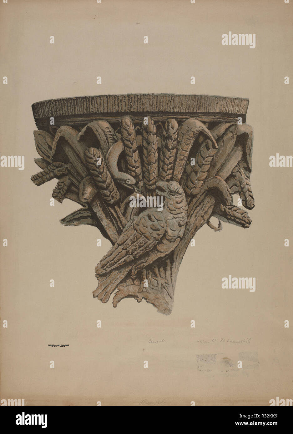 Architektonisches Ornament. Stand: 1935/1942. Maße: gesamt: 54,9 x 40,6 cm (21 5/8 x 16 in.). Medium: 3-farbige Lithographie auf Papier. Museum: Nationalgalerie, Washington DC. Autor: Helen Blumenstiel. Stockfoto
