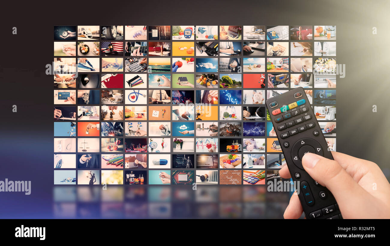 Fernsehen streaming Video Konzept. Media TV video-on-demand-Technologie. Video Service mit Internet Streaming Multimedia zeigt, Serie Stockfoto