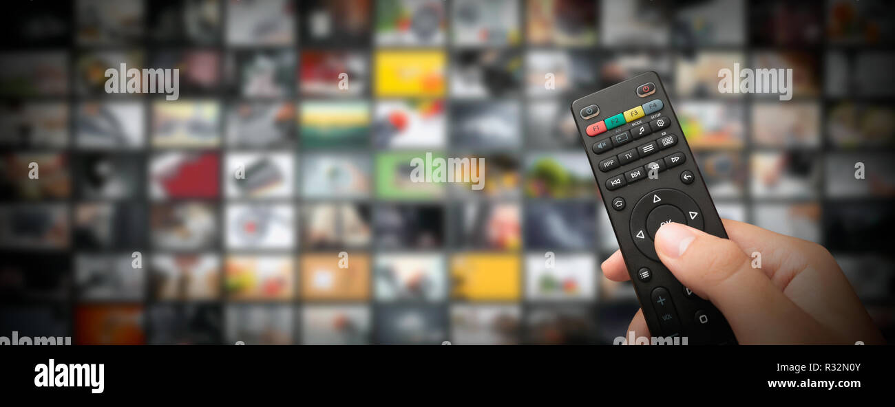 Fernsehen streaming Video Konzept. Media TV video-on-demand-Technologie. Video Service mit Internet Streaming Multimedia zeigt, Serie Stockfoto
