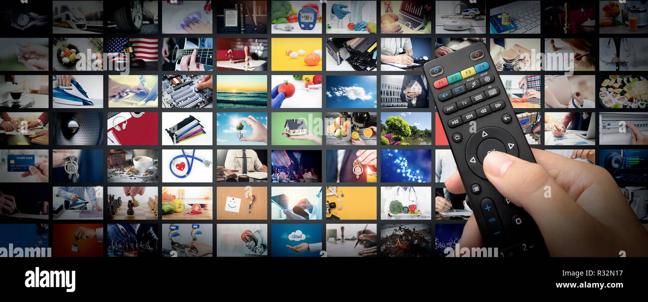 Fernsehen streaming Video Konzept. Media TV video-on-demand-Technologie. Video Service mit Internet Streaming Multimedia zeigt, Serie Stockfoto