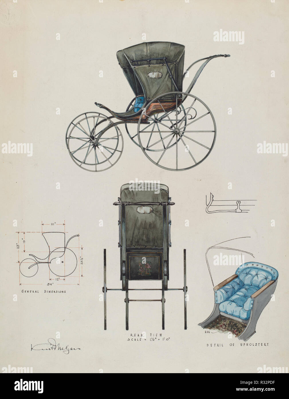 Kinderwagen. Vom: C. 1936. Maße: gesamt: 35,5 x 27,2 cm (14 x 10 11/16 in.) Original IAD Objekt: 54' lang und 40' hoch; 22 1/2" breit. Medium: Aquarell, Graphit, Feder und Tinte auf Papier. Museum: Nationalgalerie, Washington DC. Autor: Kurt Melzer. Stockfoto