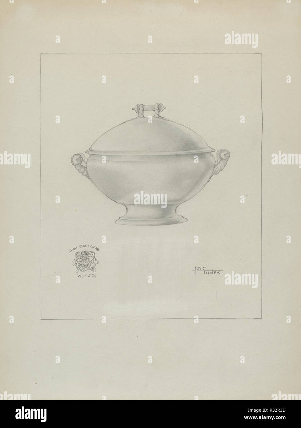 Suppenschüssel. Vom: C. 1937. Maße: gesamt: 30,1 x 22,9 cm (11 7/8 x 9 in.) Original IAD Objekt: 10 1/2', 9 1/2' hoch. Medium: Graphit auf Pappe. Museum: Nationalgalerie, Washington DC. Autor: Josef Sudek. Stockfoto