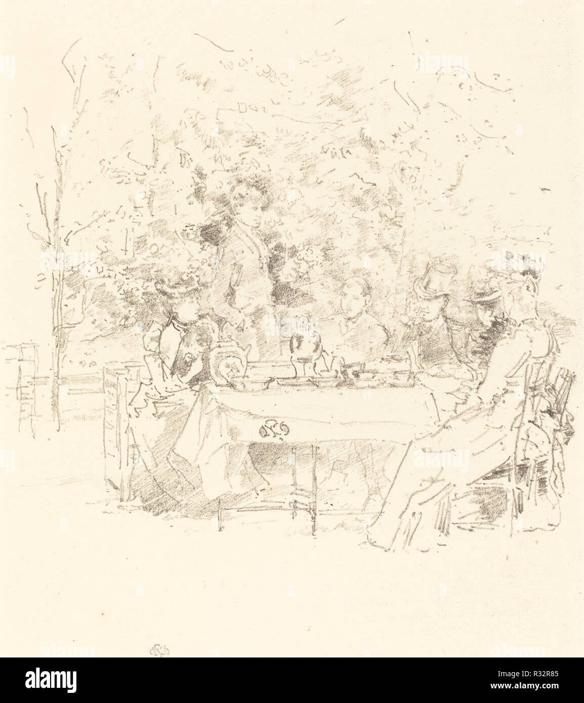 Den Garten. Stand: 1891. Abmessungen: Bild: 17 × 18,5 cm (6 11/16 x 7 5/16 in.) Blatt: 30,9 x 21,3 cm (12 1/4 x 8 3/8 in.). Medium: Lithographie in Schwarz auf Webte Papier. Museum: Nationalgalerie, Washington DC. Autor: WHISTLER, James Abbott Mcneill. Stockfoto