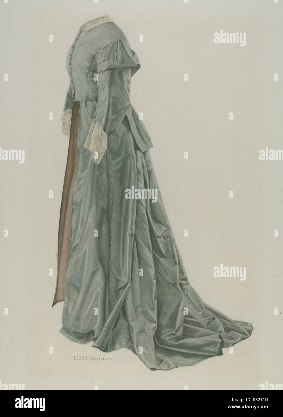 Kleid. Vom: C. 1940. Maße: gesamt: 54,3 x 40,8 cm (21 3/8 x 16 1/16 in.) Original IAD Objekt: Rock: 40' lang; Zug: 45' lange; die Front der Baskischen: 15' lang. Medium: Aquarell und Graphit auf Papier. Museum: Nationalgalerie, Washington DC. Autor: Douglas Campbell. Stockfoto