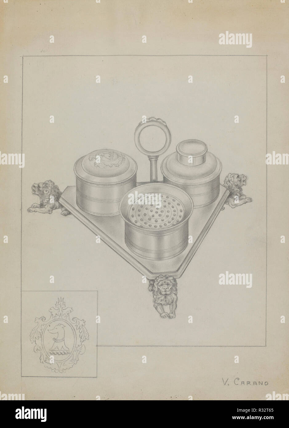 Silber Tinte stehen. Vom: C. 1936. Maße: gesamt: 30,5 x 22,8 cm (12 x 9 in.) Original IAD Objekt: 4 1/2' hoch; 7 3/4" breit. Medium: Graphit auf Papier. Museum: Nationalgalerie, Washington DC. Autor: Vincent Carano. Stockfoto